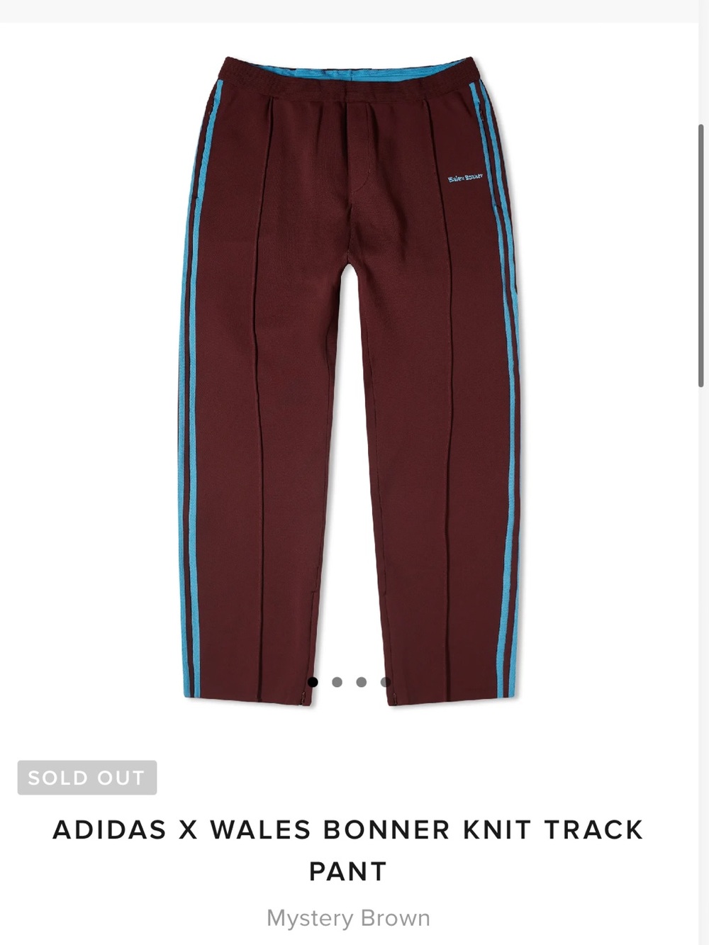 Wales Bonner adidas Maroon Knit Track pants with Light Blue Side Stripes